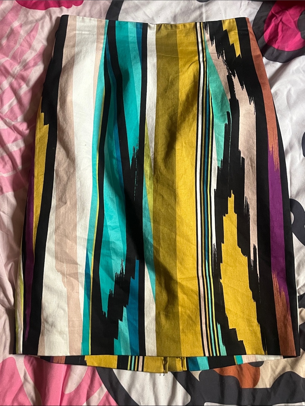 Worthington Multicolor Striped Pencil Skirt - Turquoise, Mustard & Black